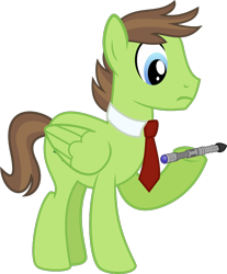 Size: 736x891 | Tagged: safe, artist:pacificgreen, doctor whooves, douglas spruce, evergreen, pegasus, pony, clothes swap, necktie, simple background, solo, sonic screwdriver, transparent background, vector, voice actor joke