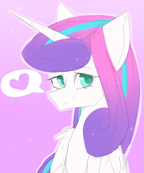 Size: 1280x1539 | Tagged: safe, artist:cupofvanillatea, princess flurry heart, alicorn, pony, female, gradient background, heart, lidded eyes, looking at you, mare, older, pictogram, pink background, simple background, smiling, solo, speech bubble, spoken heart