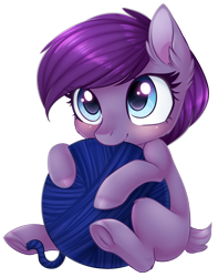 Size: 1066x1351 | Tagged: safe, artist:doekitty, oc, oc only, earth pony, pony, blushing, commission, cute, female, hnnng, mare, ocbetes, short tail, simple background, sitting, solo, transparent background, weapons-grade cute, yarn, yarn ball