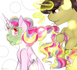 Size: 1843x1691 | Tagged: safe, artist:graceyriver, oc, oc only, oc:aurelia charm, oc:mister joe, alicorn, pony, alicorn oc, beauty, friends, grooming, joe w. trenholm, magic, multicolored mane, ponified, ponysona