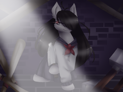 Size: 1638x1230 | Tagged: safe, artist:juliedraw2046, derpibooru import, pony, aishi ayano, clothes, female, knife, mare, ponified, schoolgirl, solo, yandere, yandere simulator