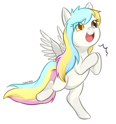 Size: 1024x1096 | Tagged: safe, artist:foxhatart, derpibooru import, oc, oc only, oc:ethereal realms, pegasus, pony, clapping, female, mare, open mouth, raffle prize, rainbow hair, random pony, simple background, smiling, transparent background