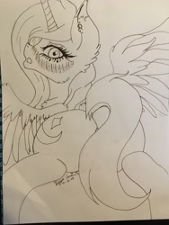 Size: 3024x4032 | Tagged: safe, artist:luna rose, oc, oc only, alicorn, pony, absurd resolution, alicorn oc, blushing, ear piercing, piercing, plot, solo, traditional art