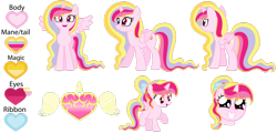 Size: 1600x770 | Tagged: safe, artist:scourge707, oc, oc only, oc:aurelia charm, alicorn, pony, alicorn oc, back, big eyes, colour chart, female, filly, folded wings, reference sheet, spread wings, walking