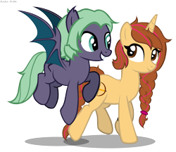 Size: 5982x5161 | Tagged: safe, artist:asika-aida, oc, oc only, oc:ameenah, oc:fusha, bat pony, pony, unicorn, absurd resolution, duo