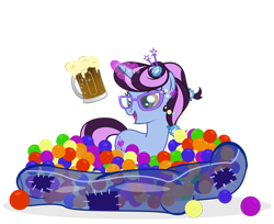 Size: 800x652 | Tagged: safe, artist:pixelkitties, oc, oc only, oc:pixelkitties, pony, ball pit, dashcon, root beer