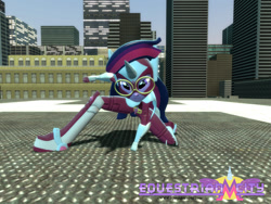 Size: 1024x768 | Tagged: safe, artist:hanakofairhall, masked matter-horn, twilight sparkle, equestria girls, 3d, equestrian city, gmod, power ponies, solo, superhero landing