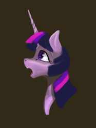 Size: 1280x1715 | Tagged: safe, artist:jykinturah, twilight sparkle, pony, unicorn, brown background, bust, crying, looking up, open mouth, portrait, simple background, solo