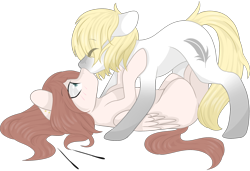 Size: 3000x2048 | Tagged: safe, artist:cinnamontee, oc, oc only, oc:naoki, earth pony, pegasus, pony, female, high res, kissing, male, mare, simple background, stallion, transparent background