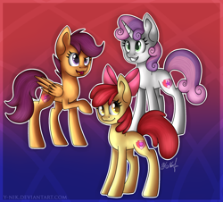 Size: 1024x925 | Tagged: safe, artist:y-nik, apple bloom, scootaloo, sweetie belle, cutie mark, cutie mark crusaders, older, the cmc's cutie marks