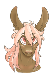 Size: 325x458 | Tagged: safe, artist:mint-and-love, oc, oc only, oc:soft boi, big ears, blushing, bust, cutie patootie, looking at you, male, pink hair, solo