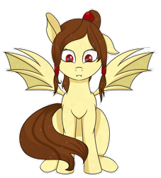 Size: 1791x1976 | Tagged: safe, artist:ilynalta, oc, oc only, oc:noctalia, bat pony, pony, fangs, female, filly, red eyes, simple background, sitting, solo, spread wings, transparent background, wings