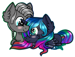 Size: 1024x770 | Tagged: safe, artist:saturnstar14, oc, oc only, oc:nora borealis, chibi, commission, cuddling, snuggling, watermark