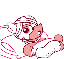 Size: 640x600 | Tagged: safe, artist:ficficponyfic, oc, oc only, zebra, adult, bandage, cast, colt quest, gurney, hospital, injured, male, monochrome, pillow, solo, stallion, story included, upset