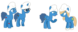 Size: 2661x1093 | Tagged: safe, artist:mixelfangirl100, brainy smurf, clumsy, hair over one eye, hat, hefty smurf, looking at each other, open mouth, ponified, raised hoof, simple background, smiling, smurfette, smurfs, smurfs: the lost village (movie), the smurfs, transparent background, underhoof