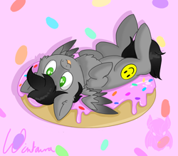 Size: 4000x3500 | Tagged: safe, artist:wintaura, artist:wintaura-art, oc, oc only, oc:silver lining, pegasus, pony, commission, donut, food, solo, ych result