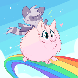 Size: 4800x4800 | Tagged: safe, artist:meekcheep, oc, oc only, oc:fluffle puff, raccoon, absurd resolution, cute, diabetes, pink fluffy unicorns dancing on rainbows, rainbow