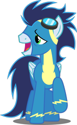 Size: 3074x5000 | Tagged: safe, artist:dashiesparkle, soarin', pony, rarity investigates, absurd resolution, clothes, raised hoof, simple background, solo, transparent background, vector, wonderbolts uniform