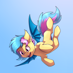 Size: 1500x1500 | Tagged: safe, artist:nenefi, oc, oc only, oc:phyra, bat pony, pony, flying, happy, solo