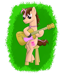 Size: 2800x3300 | Tagged: safe, artist:cloudy95, oc, oc only, oc:think pink, pony, unicorn, guitar, high res, male, solo, stallion, stool