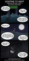 Size: 960x2000 | Tagged: safe, artist:terminuslucis, changeling, drider, hengstwolf, monster pony, original species, pony, spiderpony, werewolf, comic:adapting to night, comic:adapting to night: friends return, comic, moon, spider web