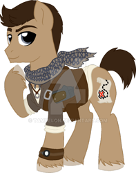 Size: 600x761 | Tagged: safe, artist:tambelon, earth pony, pony, crossover, male, nathan drake, ponified, solo, stallion, uncharted, watermark