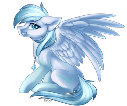 Size: 3000x2500 | Tagged: safe, artist:gicme, oc, oc only, oc:glacial shine, pegasus, pony, cute, jewelry, looking at you, necklace, simple background, sitting, transparent background