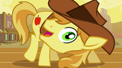 Size: 1280x720 | Tagged: safe, screencap, braeburn, earth pony, pony, over a barrel, cute, open mouth, solo