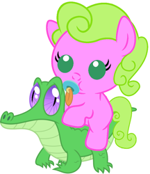 Size: 836x967 | Tagged: safe, artist:red4567, daisy, flower wishes, gummy, pony, baby, baby pony, cute, pacifier, ponies riding gators, riding