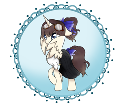 Size: 1024x866 | Tagged: safe, artist:bonsia-lucky, oc, oc only, alicorn, pony, alicorn oc, bow, clothes, female, goggles, hair bow, mare, requested art, simple background, solo, transparent background