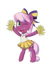 Size: 3000x4000 | Tagged: safe, artist:scarletts-fever, cheerilee, pony, bipedal, bow, cheeribetes, cheerileeder, cheerleader, clothes, cute, one eye closed, pleated skirt, pom pom, simple background, skirt, solo, transparent background, uniform, wink