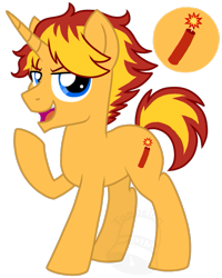 Size: 561x700 | Tagged: safe, artist:tambelon, oc, oc only, oc:lit fuse, pony, unicorn, colt, male, solo, watermark