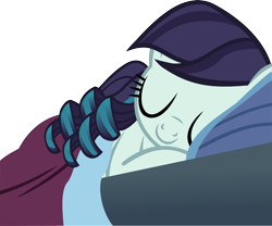 Size: 4877x4051 | Tagged: safe, artist:ironm17, coloratura, pony, absurd resolution, blanket, cute, pillow, rara, rarabetes, simple background, sleeping, smiling, solo, transparent background, vector