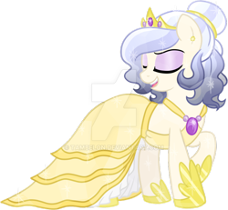 Size: 800x740 | Tagged: safe, artist:tambelon, oc, oc only, oc:opalescent pearl, crystal pony, pony, clothes, dress, female, jewelry, mare, solo, tiara, watermark