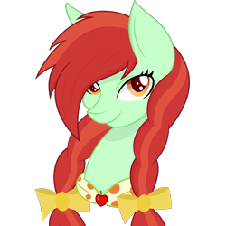 Size: 7000x7000 | Tagged: safe, artist:aurorawhite, artist:besttubahorse, candy apples, absurd resolution, apple family member, bow, bust, female, pigtails, portrait, simple background, solo, transparent background, vector, vector trace