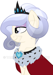 Size: 400x566 | Tagged: safe, artist:tambelon, oc, oc only, oc:opalescent pearl, crystal pony, pony, cape, clothes, crystal heart, female, jewelry, mare, solo, tiara, watermark