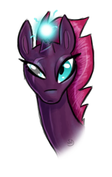 Size: 320x502 | Tagged: safe, artist:sallindaemon, fizzlepop berrytwist, tempest shadow, pony, unicorn, my little pony: the movie, blind eye, broken horn, bust, eye scar, magic, portrait, scar, simple background, solo, sparking horn, transparent background