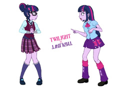 Size: 842x595 | Tagged: safe, artist:m.y., sci-twi, twilight sparkle, equestria girls, friendship games, blushing, clothes, pixiv, scene interpretation, self paradox, twolight