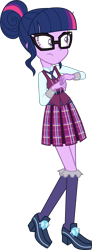 Size: 3000x8134 | Tagged: safe, artist:uponia, sci-twi, twilight sparkle, equestria girls, friendship games, absurd resolution, clothes, crystal prep academy uniform, hair bun, looking at something, necktie, school uniform, simple background, solo, transparent background, vector, vest