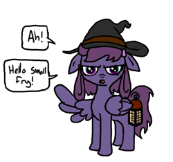 Size: 640x600 | Tagged: safe, artist:ficficponyfic, color edit, edit, editor:minus, oc, oc only, oc:vee ness, pegasus, pony, adult, colored, colt quest, crossover, female, hat, lantern, mare, solo, wings, witch, witch hat