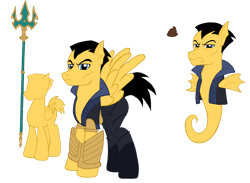 Size: 3355x2451 | Tagged: safe, artist:edcom02, artist:jmkplover, pegasus, pony, sea pony, seahorse, emoji, marvel, marvel comics, namor, pictogram, poop emoji, simple background, transparent background, trident, unamused, 💩