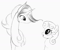 Size: 1768x1475 | Tagged: safe, artist:kas92, sweetie belle, crossover, marigold heavenly nostrils, monochrome, phoebe and her unicorn