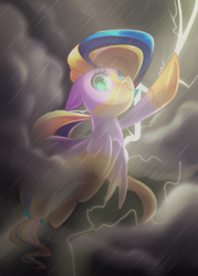 Size: 2000x2800 | Tagged: safe, artist:drawntildawn, oc, oc only, pegasus, pony, cloud, female, lightning, mare, solo