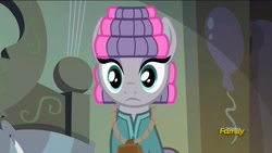 Size: 1920x1080 | Tagged: safe, screencap, maud pie, pony, rock solid friendship, bell, cowbell, discovery family logo, hair curlers, irrational unexuberance, shocked, solo