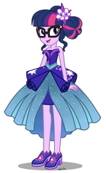 Size: 2200x3600 | Tagged: safe, artist:mixiepie, sci-twi, twilight sparkle, equestria girls, legend of everfree, bare shoulders, clothes, crystal gala, dress, flower, flower in hair, glasses, open mouth, simple background, sleeveless, smiling, solo, strapless, transparent background, vector