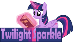 Size: 1183x676 | Tagged: safe, artist:zacatron94, twilight sparkle, twilight sparkle (alicorn), alicorn, pony, banner, book, simple background, solo, transparent background