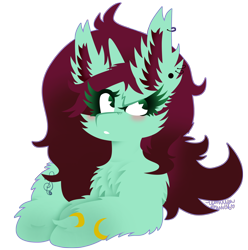 Size: 1812x1826 | Tagged: safe, artist:vanillaswirl6, oc, oc only, oc:mia, pony, unicorn, blushing, bracelet, cheek fluff, chest fluff, chibi, commission, cute, ear fluff, ear piercing, female, fluffy, jewelry, looking up, lying down, mare, piercing, scrunchy face, signature, simple background, solo, transparent background