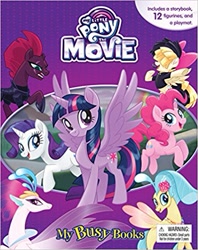 Size: 395x499 | Tagged: safe, derpibooru import, pinkie pie, princess skystar, queen novo, rarity, songbird serenade, tempest shadow, twilight sparkle, twilight sparkle (alicorn), alicorn, pony, seapony (g4), my little pony: the movie, book, broken horn, eye scar, headworn microphone, horn, merchandise, my little pony logo, my little pony the movie (my busy books), scar