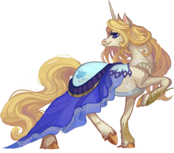 Size: 2108x1854 | Tagged: safe, artist:sitaart, oc, oc only, oc:blue haze, pony, unicorn, bard, blonde, blonde mane, blonde tail, blue eyes, clothes, dress, dungeons and dragons, fantasy class, female, mare, pathfinder, pen and paper rpg, ponyfinder, raised hoof, rpg, simple background, solo, transparent background, unshorn fetlocks, white fur