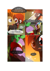 Size: 3541x5016 | Tagged: safe, artist:gashiboka, doctor whooves, spike, oc, oc:firestorm, oc:gold lily, dragon, earth pony, pegasus, pony, comic:recall the time of no return, comic, older, older spike, this will not end well